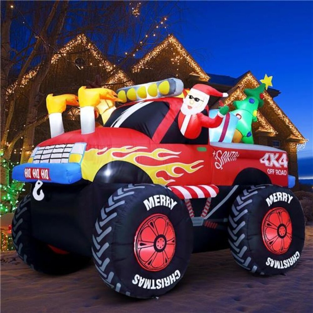 Outdoor Santa Monster Truck Inflatable 8ft Christmas Decoration